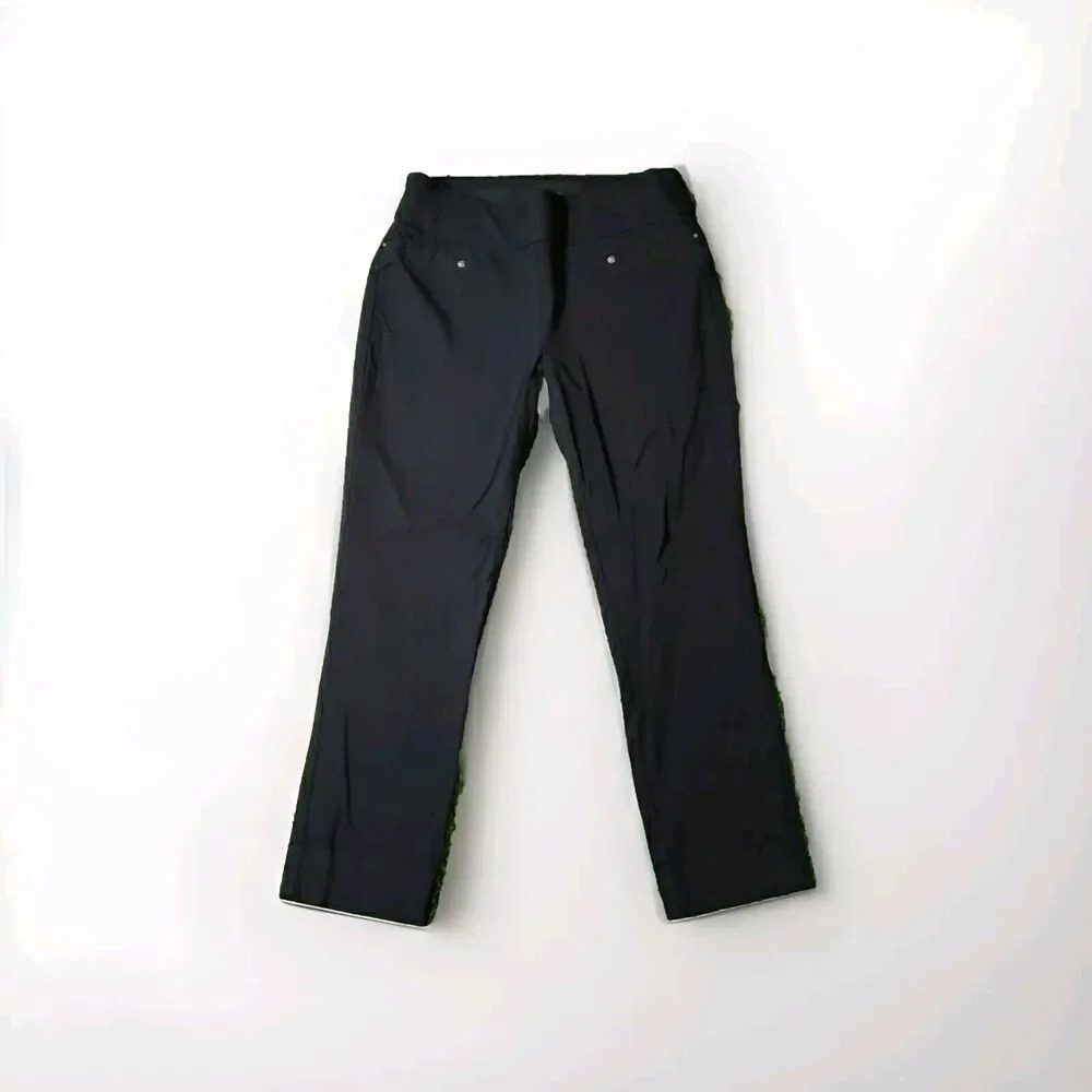 Maurices Womens Black Waistband Straight Leg Comfort-Fit Stretch Pants 1 Reg